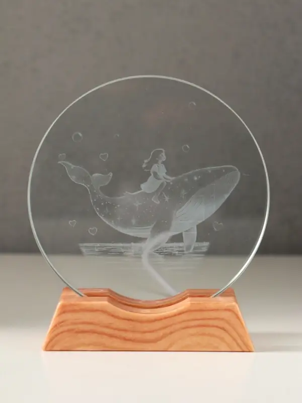 Сувенир стекло свет "Диск. Девочка и кит" 5хLED d=10 см, USB 10х4х11,4 см