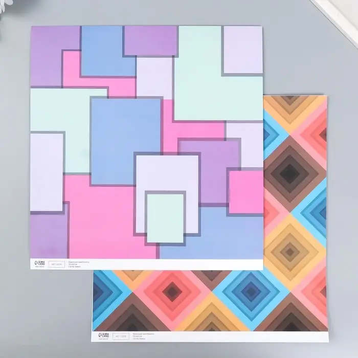 Бумага для скрапбукинга двусторонняя "Яркая геометрия" плотность 180 гр 30,5х32 см