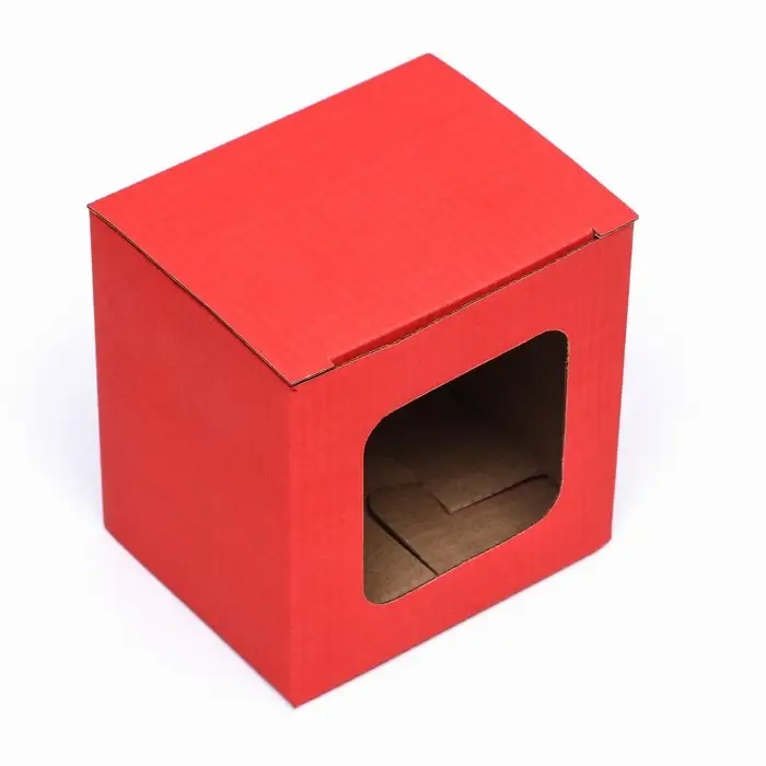 Коробка под кружку, с окном, красная 12 х 9,5 х 12 см