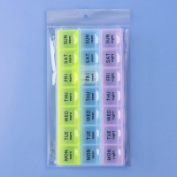 Таблетница - органайзер &laquo;Неделька&raquo;, английские буквы, утро/день/ночь, 21,5 &times; 11 &times; 2 см, 21 секция, разноцветная