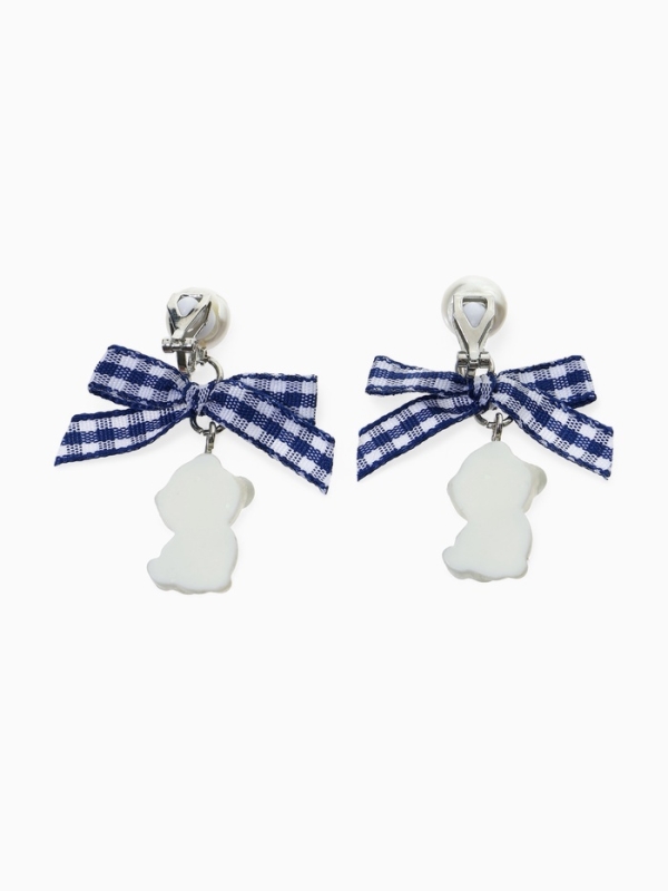 Серьги-клипсы детские "Выбражулька" панда с бантом клетка и жемчужиной, цветные