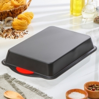 Противень для выпечки Доляна &laquo;Софт. Прямоугольник&raquo;, 40,5&times;25,5&times;5,5 см, с силиконовыми ручками, антипригарное покрытие, цвет чёрный