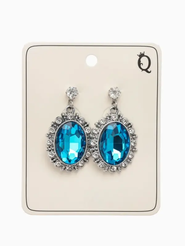 Серьги со стразами "Овал грань", цвет голубой в серебре