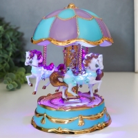 Сувенир музыкальный механический свет "Карусель - лошадки" голубая 12,3х12,3х18 см
