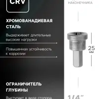Биты для гипсокартона ТУНДРА, сталь CrV, PH2 х 25 мм, 2 шт.