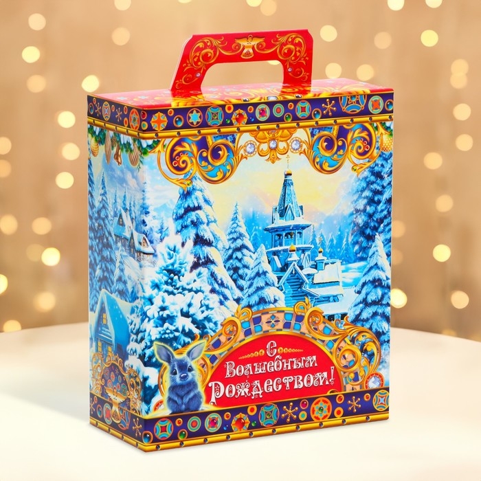 Новый год. Подарочная коробка Новогодняя Презент "Рождество в зимнем лесу" 15,5 х 7 х 19 см.