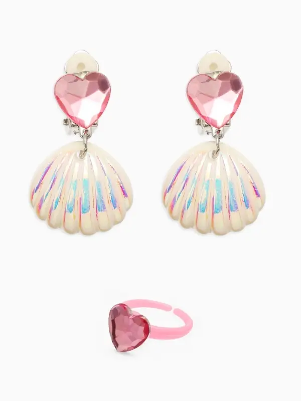 Набор детский &laquo;Выбражулька&raquo; русалочка, 4 пред :клипсы, кольцо, браслет, бусы, бело-розовый   1087536