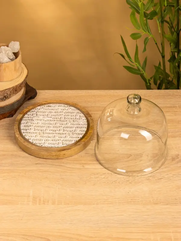 Блюдо сервировочное с крышкой, 20&times;20&times;19.5 см, дерево, стекло