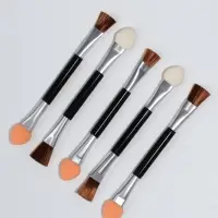 Набор аппликаторов для теней, с кистью, двусторонние, 5 шт, 7,5 см, цвет чёрный/серебристый