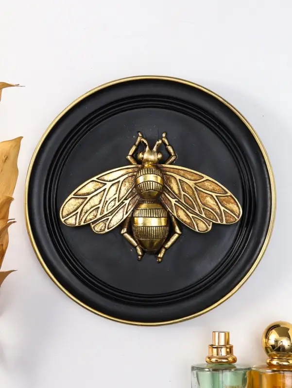 Панно интерьерное полистоун "Муха" чёрный с золотом 19,2х3х19,2 см
