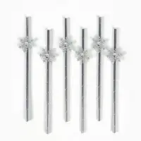 Трубочки для коктейля "Снежинки", серебро  набор 6 штук