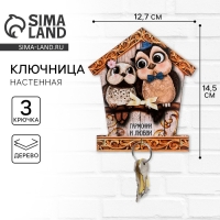 Ключница настенная &laquo;Гармония и любовь&raquo;, совы, 12,7 х 14,5 см.