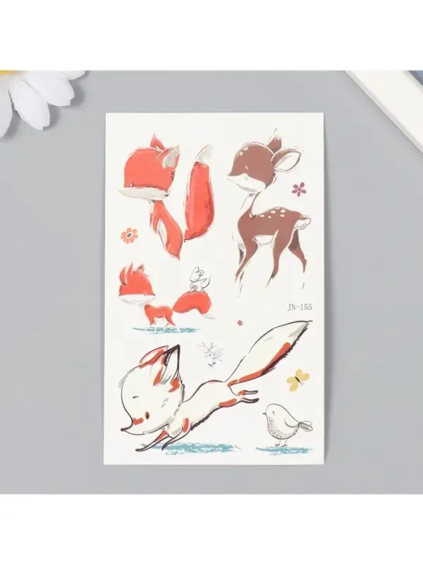 Переводные тату на тело светящиеся цветные &laquo;Оленёнок и лисята&raquo;, 7.5&times;12 см