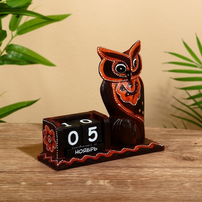 Календарь настольный &laquo;Сова&raquo;, 15&times;6&times;12 +/- 1.5 см, дерево