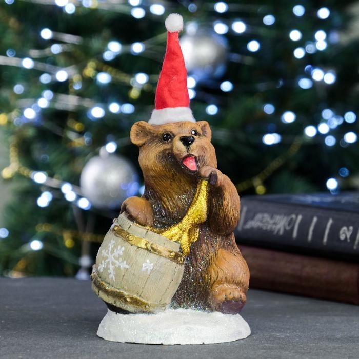 Копилка для денег &laquo;Медведь с бочонком новогодний&raquo;, 12&times;8&times;14 см