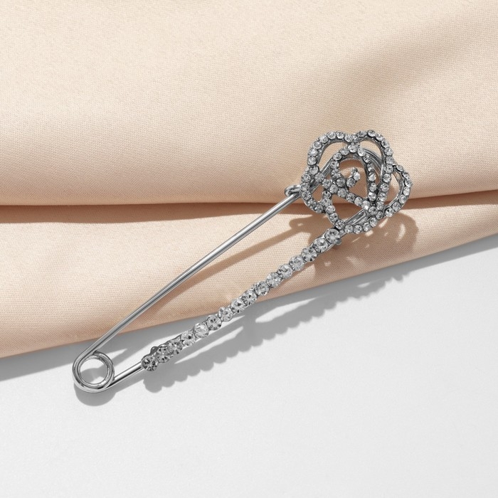 Булавка &laquo;Цветок роза&raquo;, 7,5 см, цвет белый в серебре