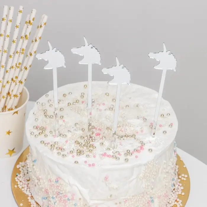 Набор топперов для торта &laquo;Единороги, 4 шт., серебристые