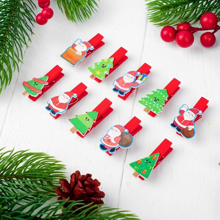 Набор для фото и декора "Новый год", в наборе прищепки 10 шт., верёвка &mdash; 100 см