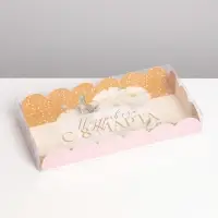 Коробка для печенья, кондитерская упаковка с пластиковой крышкой, &laquo;8 марта&raquo;, 10.5 х 21 х 3 см