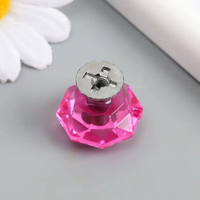 Ручка для шкатулки металл "Кристалл розовый" серебро 2,6х2,6х2,4 см