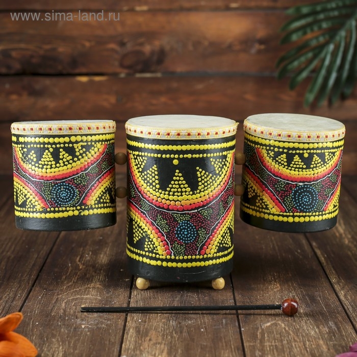 Сувенирный музыкальный инструмент "Барабаны тройные" 33х17х11 см МИКС