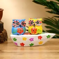 Сувенир "Пара совят" дерево 14х7х9 см, цв. жёлтый/синий