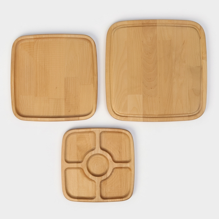 Подарочный набор деревянной посуды Adelica «Мечта хозяйки», доска разделочная d=28 см, блюдо для подачи d=24 см, менажница d=20 см, подставка, берёза Подарочный набор деревянной посуды Adelica «Мечта хозяйки», доска разделочная d=28 см, блюдо для подачи d=24 см, менажница d=20 см, подставка, берёза