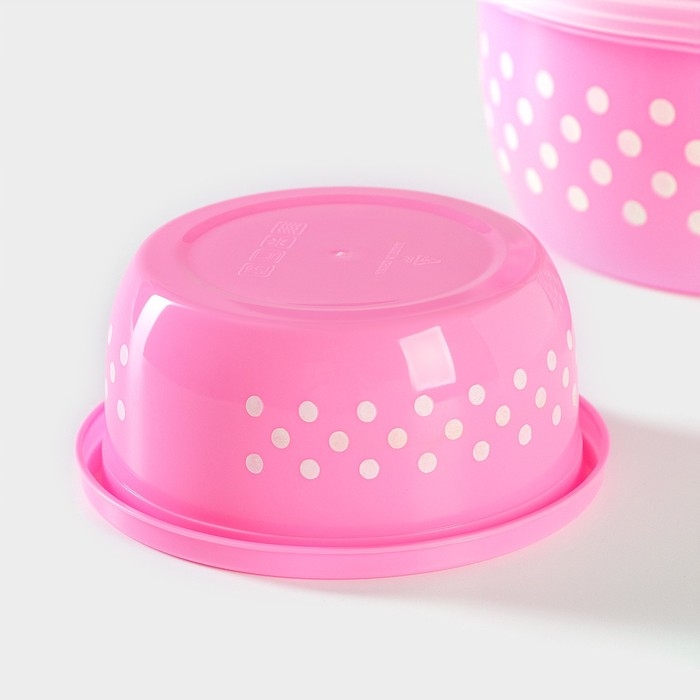 Ланч - боксы Доляна &laquo;Горошек&raquo;, набор 3 шт: 300/600/900 мл, круглые, цвет розовый