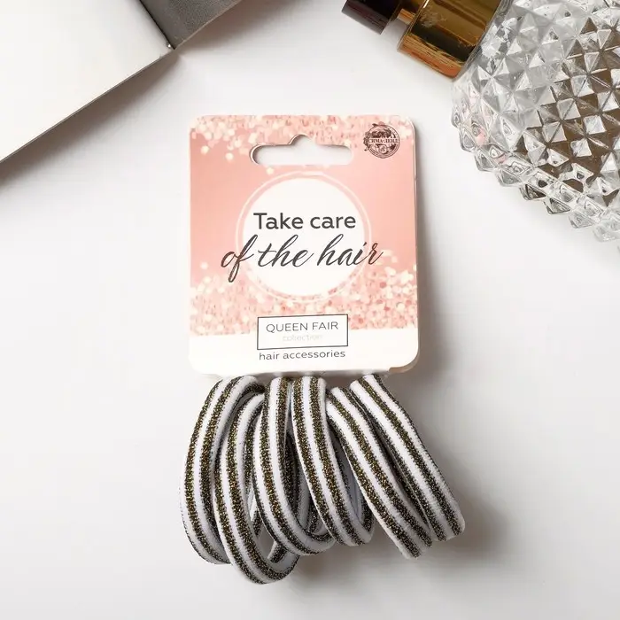 Резинка для волос "Спорт элит" (набор 6 шт) полоса, 4 см, золотисто-белый