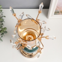 Подсвечник металл на 1 свечу "Веточки с кристаллами. Сине-зелёный шар" золото 34х17х17 см