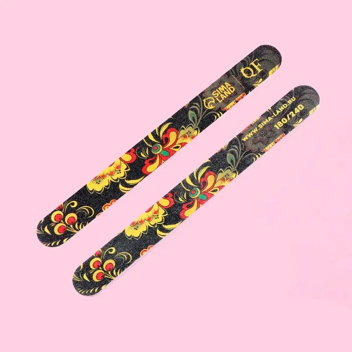 Пилка для ногтей &laquo;Хохлома&raquo;, прямая, 180/240 грит, 18 см, разноцветная