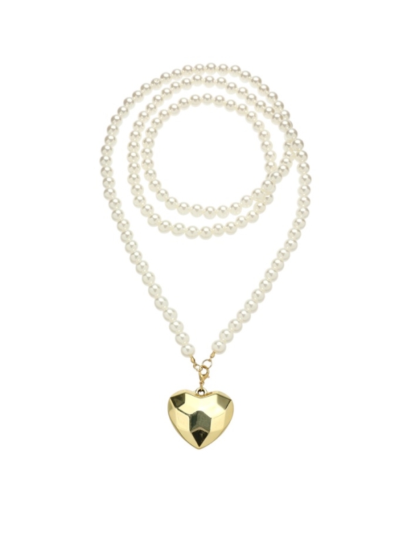 Портупея жемчужная с кулоном &laquo;Сердце&raquo;, 129 см, белая в золоте