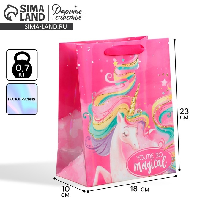 Пакет подарочный ламинированный, упаковка, &laquo;Единорог&raquo;, MS 18 х 23 х 10 см