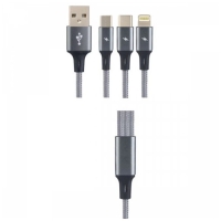 Кабель 3 в 1 PERFEO, USB - microUSB/Lightning/Type-C, 3 А, 1,2 м, черный Кабель 3 в 1 PERFEO, USB - microUSB/Lightning/Type-C, 3 А, 1,2 м, черный