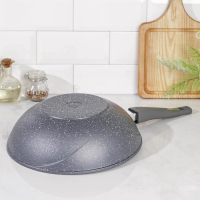 Сковорода-ВОК &laquo;Гранит&raquo;, d=28 см, съёмная ручка, антипригарное покрытие, цвет серый