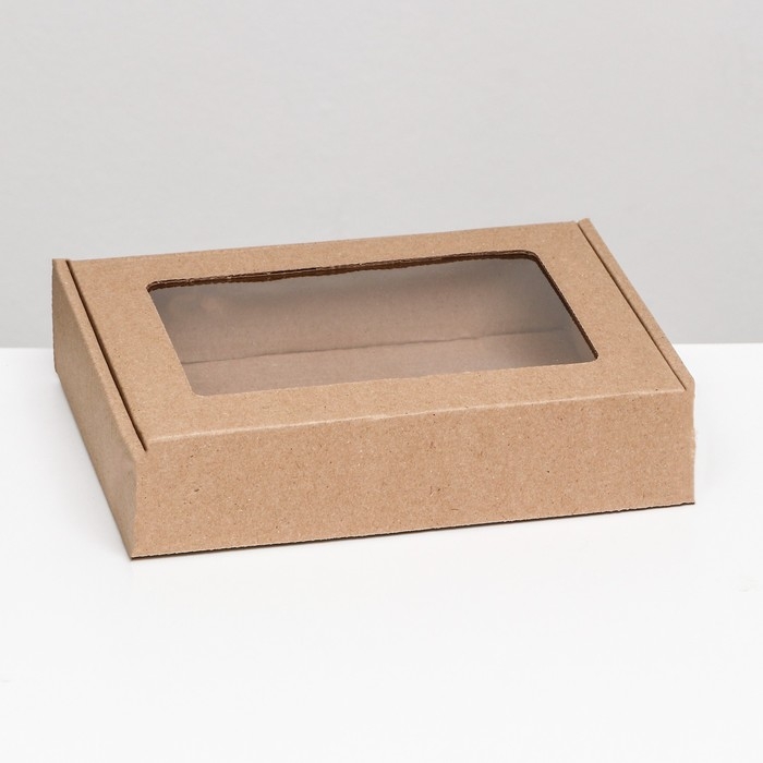 Коробка самосборная, бурая с окном, 21 х 15 х 5 см