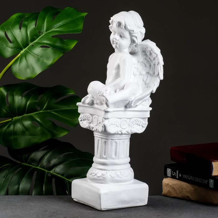 Фигура гипс &laquo;Ангел на пьедестале&raquo;, белый, 15&times;15&times;42 см