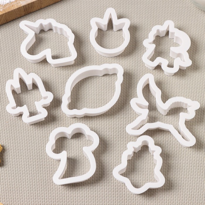 Набор форм для печенья Доляна &laquo;Праздник единорога&raquo;, 8 предметов, 9&times;6&times;1,5 см, цвет белый