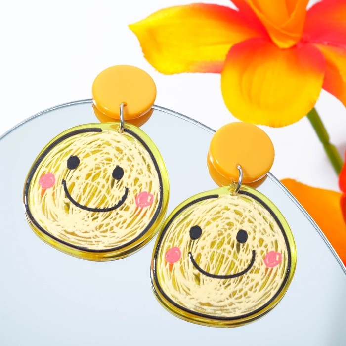 Серьги пластик &laquo;Смайлик&raquo;, цветные