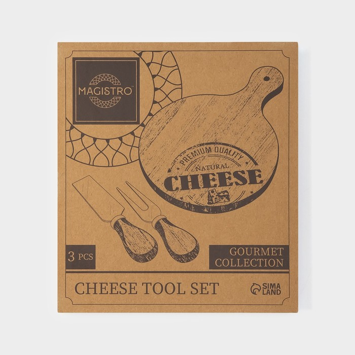 Набор для подачи сыра Magistro Shape, 2 ножа, доска, акация