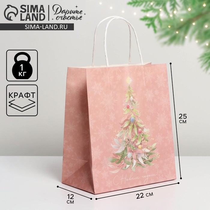 Пакет подарочный новогодний крафтовый &laquo;Новогодние сны&raquo;, 22 х 25 х 12 см, Новый год