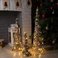 Светодиодная фигура &laquo;Конусы с еловой веткой&raquo; 40, 60, 80 см, текстиль, металл, батарейки ААх2 (не в комплекте), свечение тёплое белое