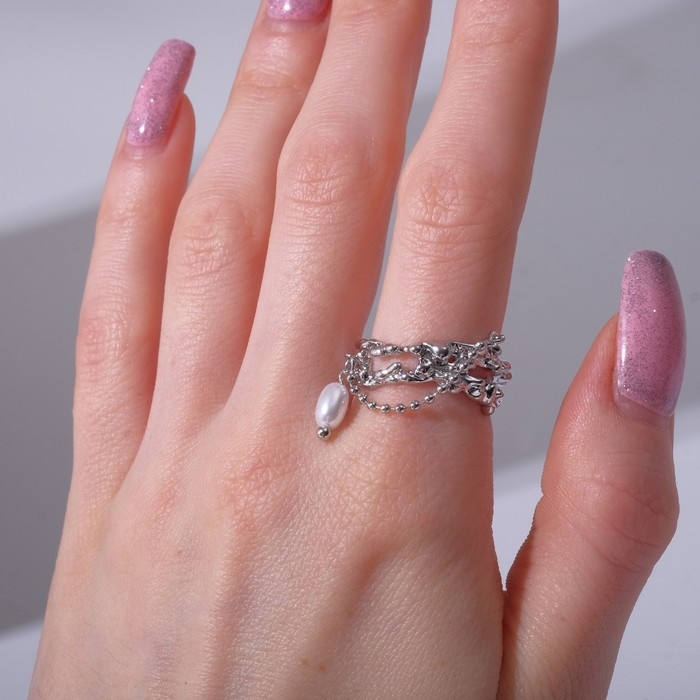 Кольцо «Цепи» переплетённые, цвет белый в серебре, безразмерное Кольцо «Цепи» переплетённые, цвет белый в серебре, безразмерное