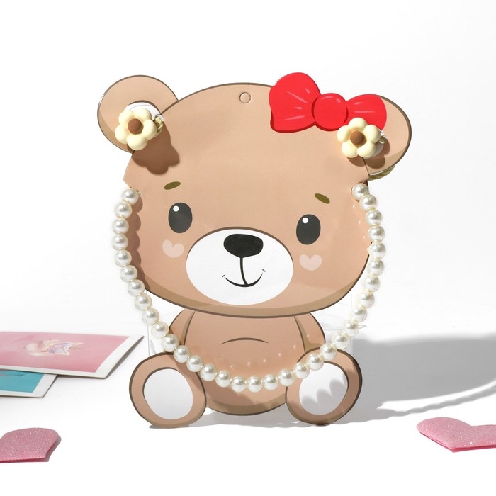 Комплект детский &laquo;Выбражулька&raquo; 3 предмета: 2 резинки, бусы, жемчуг, цвет бежевый