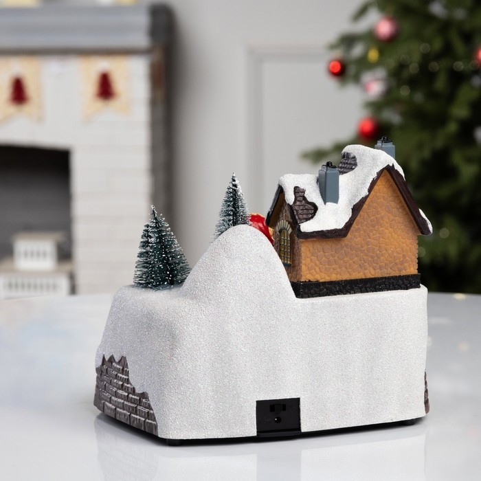 Светодиодная фигура &laquo;Поезд и снеговик&raquo; 20 &times; 20 &times; 16 см, полистоун, батарейки ААх3 (не в комплекте), USB, свечение тёплый белый