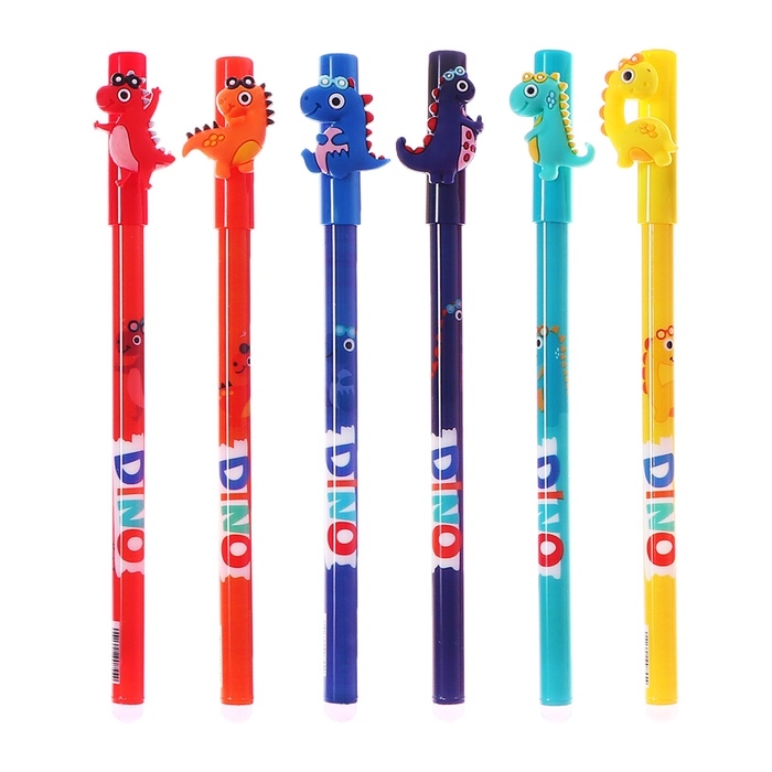 Ручка гелевая 0.5 мм, со стираемыми чернилами, синяя, штрихкод на штуке, МИКС Дино