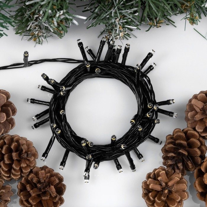 Гирлянда &laquo;Нить&raquo; 5 м, IP20, тёмная нить, 50 LED, свечение тёплое белое, 8 режимов, 220 В