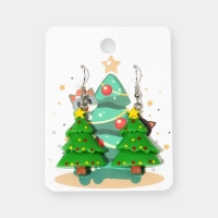 Новый год! Серьги &laquo;Новогодние&raquo; ёлочка со звездой, цвет жёлто-зелёный в серебре