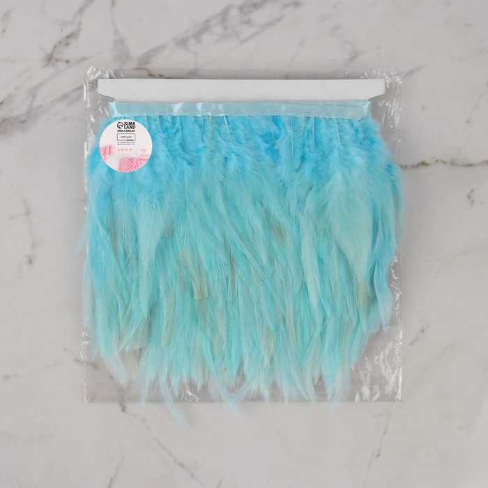 Тесьма с перьями петуха, 10-15 см, 5 &plusmn; 0,5 м, цвет голубой