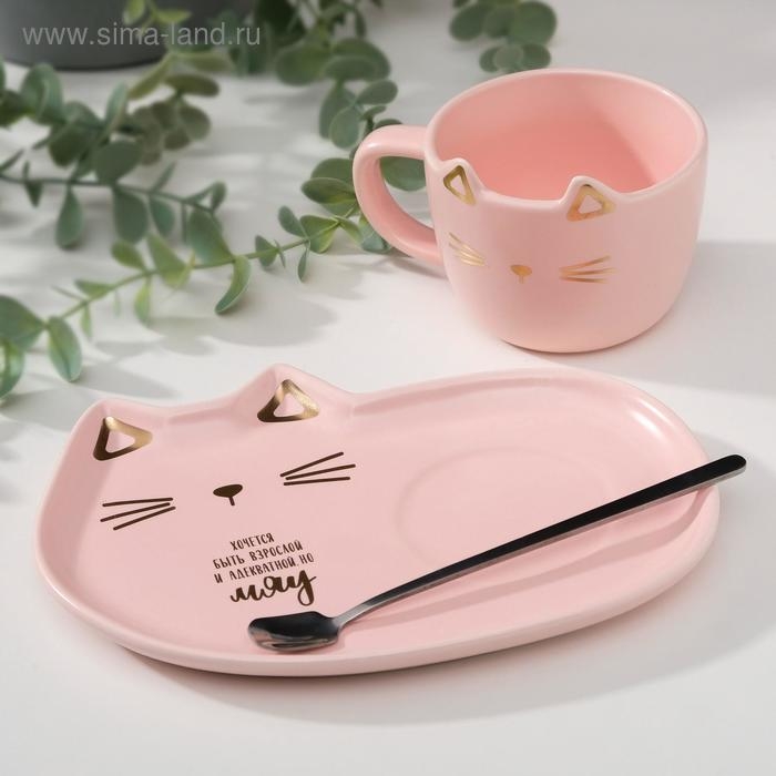 Набор &laquo;Мяу&raquo;, кружка 200 мл, блюдце 18х11